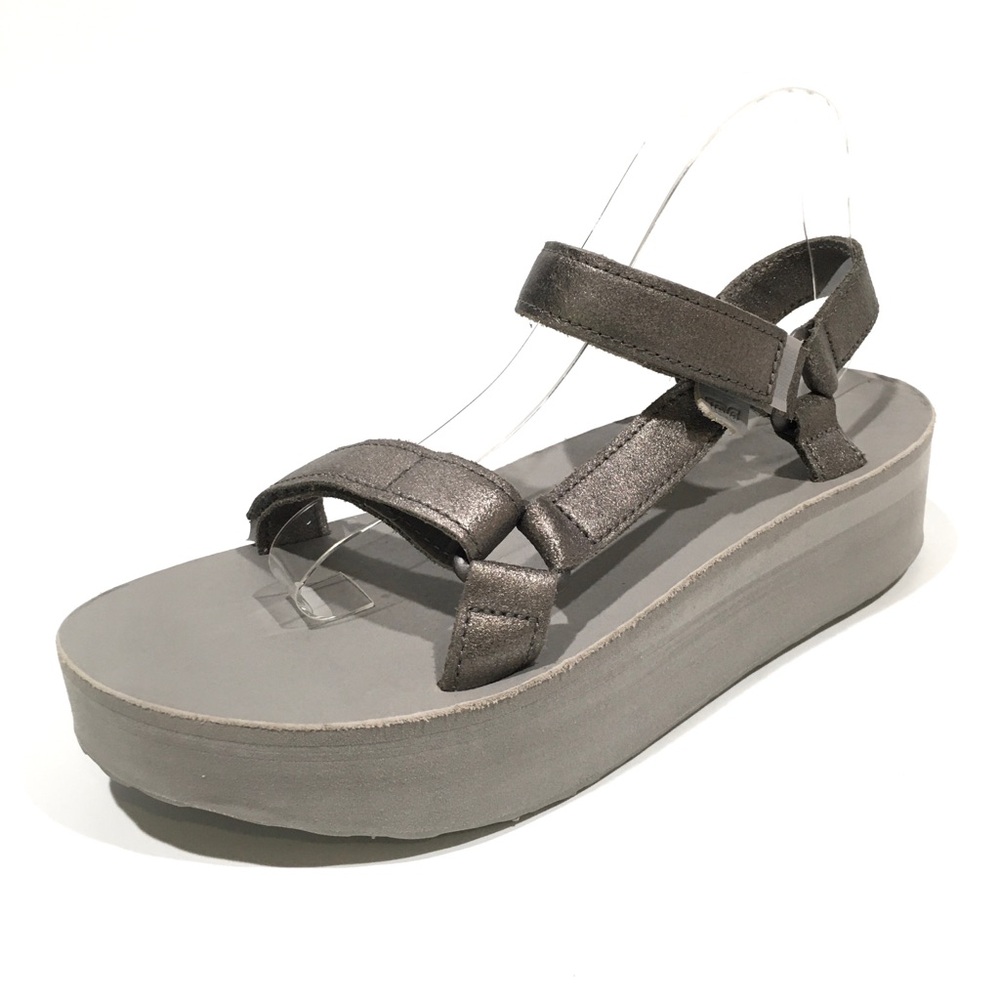 TEVA FLATFORM UNIVERSAL LEATHER SANDALS -METALLIC PEWTER -WOMEN US 11 -NEW